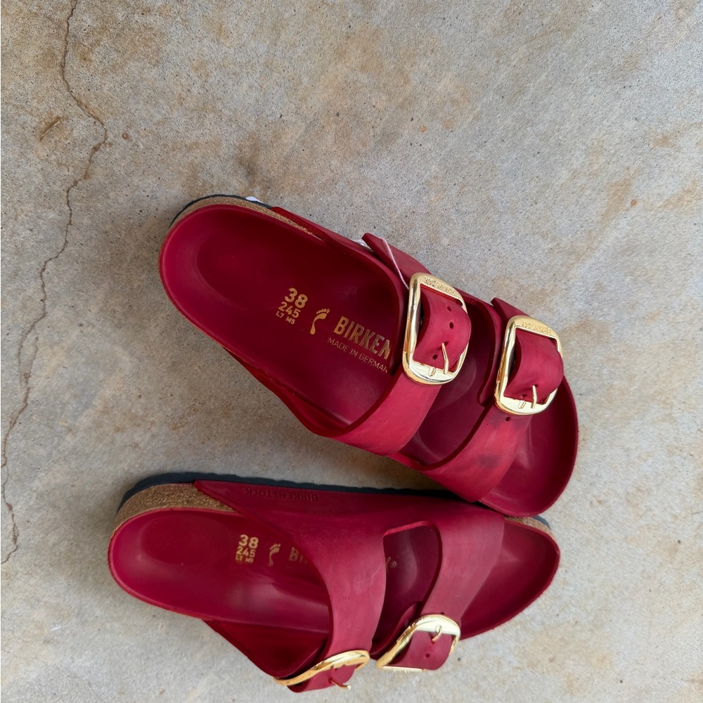 Birkenstock Arizona Sz 38 Fire Red New 100% Leather - Picture 7 of 8
